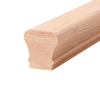 A close-up of the Solid Wood LED Handrail Profile (Model: Appalachians Wood), featuring illuminated grain and texture, a flat bottom, and a curved, detailed top edge for an elegant architectural accent.