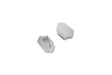Two small white plastic C End Caps for Arc12 Duo Profile lighting fixture—each with angled sides—are shown on a plain white background; one end cap is facing up to display two pegs and a slot, while the other is facing down.