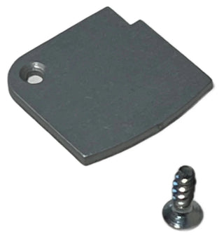 A gray metal End Cap for TL-301 Profile, flat with a rounded corner and hole near the edge, shown next to a silver screw—ideal for finishing your TL-301 lighting fixture.