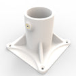The Plastic Base for Sierra38 Round Profile is a white, cylindrical pipe with a square base featuring four corner holes and a side port, perfect for surface mounting or as support in Sierra38 profile and LED strip setups.