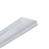 A close-up of a white or silver aluminum T-slot channel, often used in construction or DIY projects for sliding panels or as a frame component. This versatile channel is also compatible with aluminum covers and LED profile diffusers, such as the LED Channel Cover ~ C7 Click Aluminum.