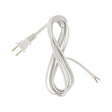 The 3ft 16 AWG White Flat Power Cord—Enoled US Power Plug—features a coiled design with a 2-prong plug and two exposed copper wires, perfect for LED lighting power cord applications and shown on a white background.