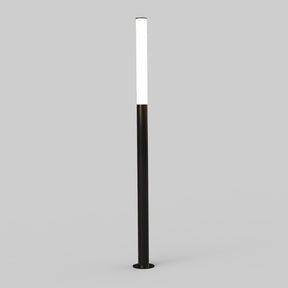The LED Bollard Post features a tall, slim design with a black base and lower half, and a glowing white upper half. Set against a light gray background, it’s ideal for stylish outdoor illumination.