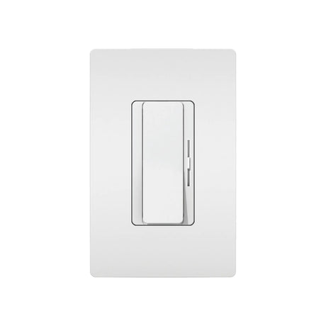 The EnoLED EnoDim Series Compact Wall Switch LED Driver & Dimmer (12V) is a white rectangular unit with a central vertical sliding lever, ideal for modern lighting setups and compatible with advanced LED dimming solutions.