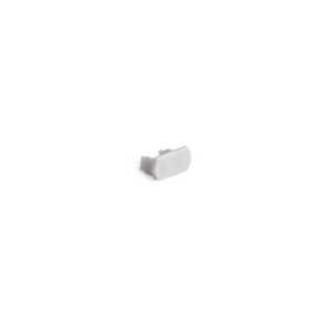 Small gray plastic 3D Printed End Cap for POLI Profile with a flat rectangular face and a U-shaped attachment base.