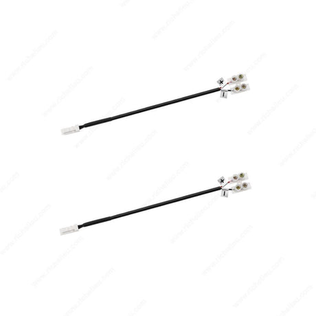 Two identical Micro-Plug Extension Cable - Male to Terminal connectors in black with white ends and metal screws are placed parallel on a white background, perfect for 24V LED lighting extension cables.