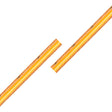 Two segments of an Ultra-Thin Flexible COB IP20 High CRI LED Strip (24V) ~ EnoLed Micro Series, featuring a continuous yellow light-emitting surface and copper-colored backing marked +24V.