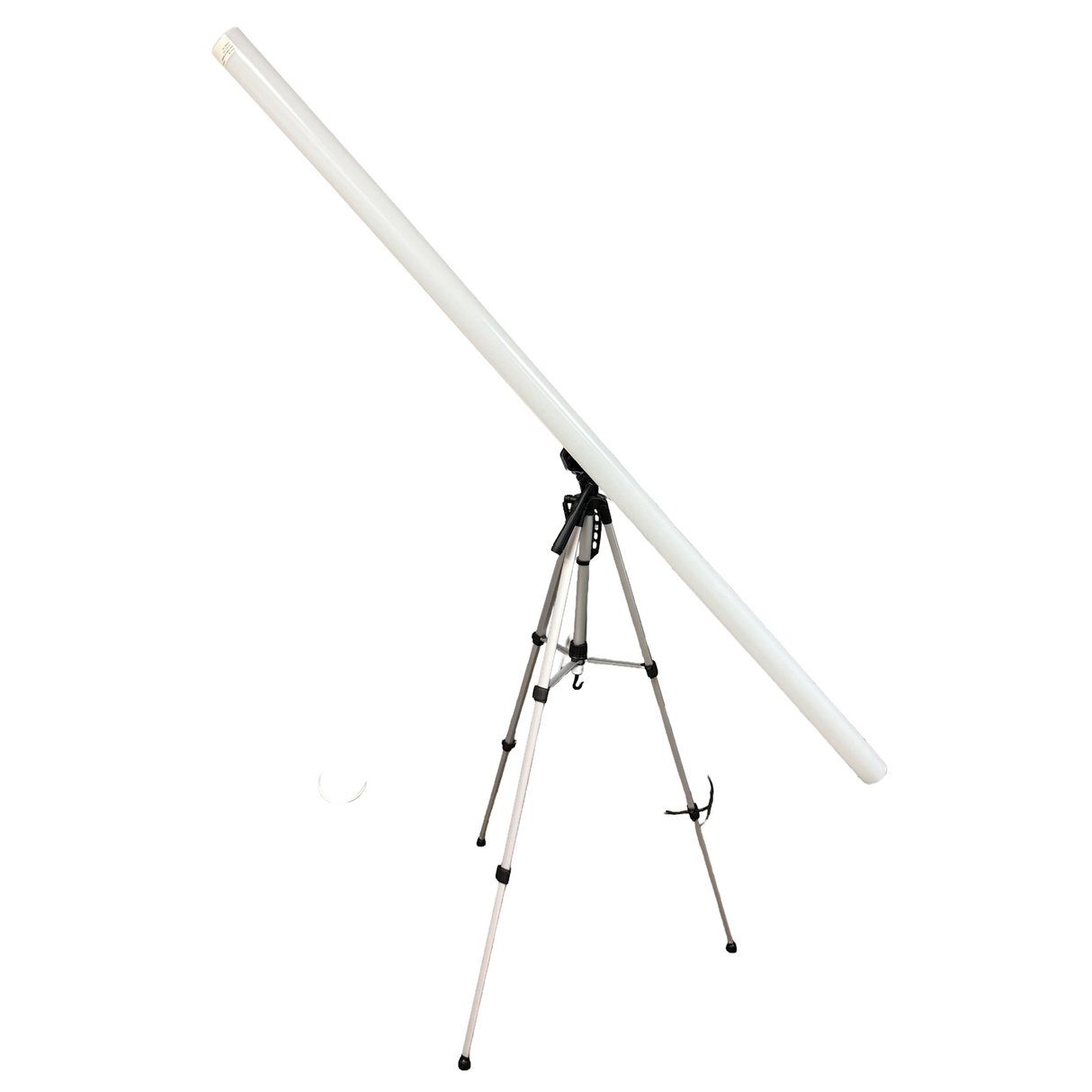 The S65 Tripod Mount—a portable accessory for Smokies65 & Sierra65 LED tubes—stands angled on a silver tripod against a plain white background, showcasing its sleek, versatile design for stage lighting setups.