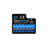 The 4-Channel Smart Wi-Fi Input Module Binary Sensor ~ inputSensorQ by Blebox is a black and blue CE-marked device (5-24V DC, made in Europe) with six terminal ports, functioning as a smart input module or binary sensor.