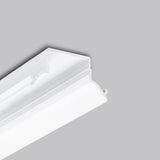White decorative architectural molding featuring a Complementary Profile ~ Model Pixel33-04 with a stepped LED profile for recessed light trays.