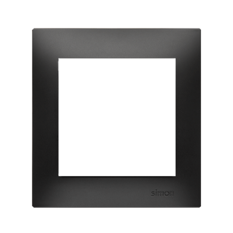 A black, square Cable Outlet With Kontak Simon Frame by Blebox, featuring a wide border and large central opening on a gray background. The Simon branding appears at the bottom right. Ideal for smart home cable management.