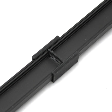 Close-up of the black Linear Connector for SL7 Profile, showing its central linear connector and highlighting the detailed attachment mechanism.