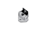 White plastic Tilting Bracket for LED profiles, featuring an adjustable-angle mounting design with a central pivoting hinge and a metal attachment plate.