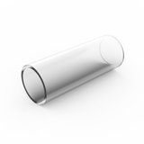 A Clear Straight Joint for 1.2 Round Profiles rests on a glossy white surface, its transparent cylindrical form casting a subtle shadow and reflection.