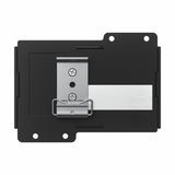 A black rectangular metal mounting bracket with a silver clip is shown against a white background, designed for secure installation of the Enttec CVC4 4-Channel Constant Voltage Dimmer with DMX and PLink control systems.