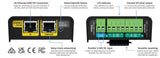 Rear view of the 8-Universe eDMX to SPI Pixel Controller (Enttec Octo Lite) shows Ethernet and SPI ports, labeled connections, and a reset button. Features include 8U Ethernet-to-pixel conversion, daisy-chain networking, DIN-rail mount, and flexible power.
