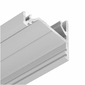 Close-up of the Surface Mount Corner LED Channel, Model Corner16, a silver aluminum extrusion with grooves and channels, perfect for construction, framing systems, or use as a corner LED profile on a plain white background.