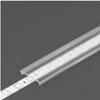 A close-up of the LED Channel Cover ~ C6 Click, a transparent plastic channel with a frosted diffuser partially covering a white LED strip, shown against a plain gray background.