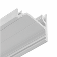 Close-up view of the Surface Mount Corner LED Channel, Model Corner16—a metallic silver extrusion profile with multiple grooves and ridges, designed for LED strip lighting or under-cabinet installations.