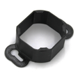 The Mounting Bracket for Casambi Smart Relay is a black, octagonal PETG bracket with two flat, rounded tabs featuring keyhole slots for secure mounting to surfaces. Ideal for use with the Casambi Smart Relay.