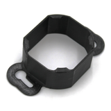 The Mounting Bracket for Casambi Smart Relay is a black, octagonal PETG bracket with two flat, rounded tabs featuring keyhole slots for secure mounting to surfaces. Ideal for use with the Casambi Smart Relay.
