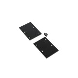 Two rectangular black End Cap for Pixel33-02 Profile, each with four screw holes, plus four black screws, all arranged on a white background.