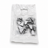 A clear plastic bag containing several small, triangular end caps for lighting fixtures—End Cap for Corner10.v2 Profile—displayed on a white background.