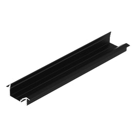 The Recessed LED Channel for Angled Lighting, Model Diagonal10, features a black aluminum U-shaped profile with grooves along its length, ideal for recessed-angled LED installations or millwork lighting in structural framing.