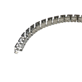 The Flexible Die-Cut Mounting Profile for Neon XL and Neon Las Vegas Profile features interconnected metal brackets with rectangular cutouts, designed for adaptable LED neon lighting installations, shown on a white background.