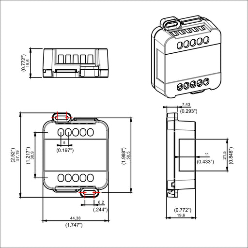 Configurable Push Button Input Module for Casambi ~ Model CBU-8PUSH dimensions drawing