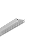 A close-up of the Surface Mount LED Strip Channel, Model Surface10, featuring a silver aluminum extrusion profile with a V-shaped channel and two parallel grooves, isolated on a white background.