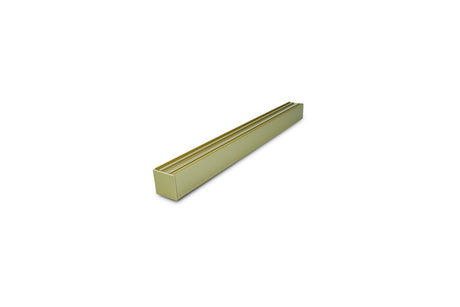 A long, rectangular, gold-colored metal bar—designed as a Power Supply Housing for Arc12 Duo—with a groove running along the top, placed on a white background.