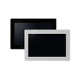 Two blank rectangular 5″ Wi-Fi Touchscreen Smart Home Control Panel ~ controlPanelM by Blebox screens—one with a black frame and one with a white frame—overlap on a plain white background. These sleek devices are designed as modern touchscreen panels for smart home control or other centralized control systems.