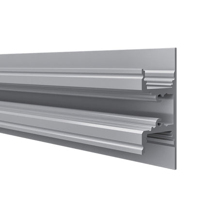 The Up & Down Wall Accent LED Profile ~ Model Kentucky is a metallic, horizontally-mounted rail with grooved channels—perfect for supporting shelving or modular fixtures and integrating architectural accent lighting.