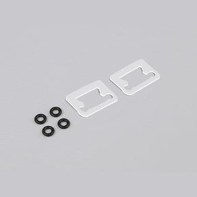 Two white metal brackets compatible with Floor8 Profile are placed next to five black rubber O-rings from the Sealing Set for Floor8 Profile on a light gray surface.