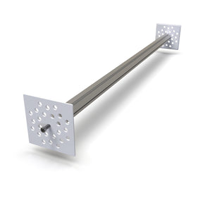 The LED Mounting Kit for Holston74 Profile with Hexagon Heatsink features a metal support rod, square perforated plates on each end, and a central threaded bolt, shown against a white background.