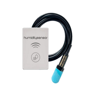 The Smart Wi-Fi Air Temperature and Humidity Sensor ~ humiditySensor by Blebox is a rectangular white module with a blue-tipped probe, offering reliable temperature and humidity monitoring for precise control.
