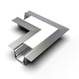 A metallic, L-shaped 90 Degree Connector for RPL35US Profile with a white inner surface is seen from above on a white background. It displays ribbed and smooth textures plus an open channel for LED channels along one edge.