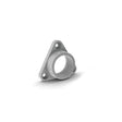 A gray Closet Installation Mounting Bracket for Alu-Round Profile, triangular with three holes and a central circular opening, shown angled on a white background.