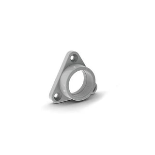 A gray Closet Installation Mounting Bracket for Alu-Round Profile, triangular with three holes and a central circular opening, shown angled on a white background.
