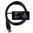 The Wi-Fi Light Intensity Sensor ~ luxSensor by Blebox is a black device with certification marks and logo, a coiled cable ending in a standard USB plug, labeled as lux sensor and illuminance sensor, operating at 5-24V DC.