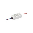 A rectangular Meanwell APV Series Single Output Switching Power Supply (24V) with attached input/output wires, compact white casing, and a product label showing specs and certification marks.