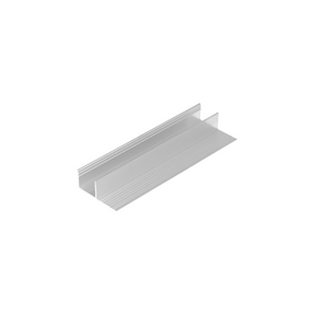 The Plaster-In Trimless Plasterboard Border LED Profile (Model Plane14-Side) is a silver, U-shaped metal channel with ridged details and straight vertical sides, shown on a white background—perfect for trimless plasterboard installations.