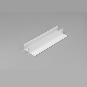 The Plaster-In Trimless Plasterboard Border LED Profile ~ Model Plane14-Side is a white, L-shaped metal bracket with a ribbed edge, designed for plasterboard LED installations, shown on a plain gray background.