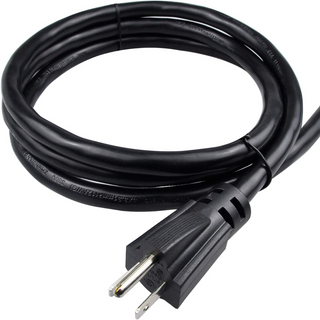 Black power cord with plug on a white background