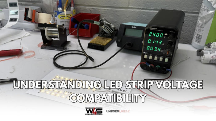 Diagram comparing series and parallel wiring of 12V LED strips on a 24V power supply