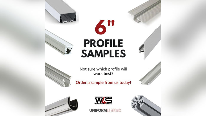Box of 6-inch LED profile samples for evaluating finishes and diffusers