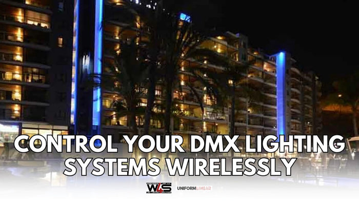 Diagram showing DMX lighting controlled wirelessly via Casambi cloud gateway
