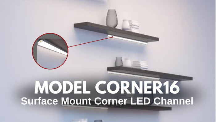 Corner16 corner mount LED channel with lit LED strip