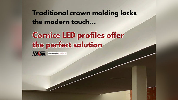 Ceiling corner showing indirect LED cornice lighting